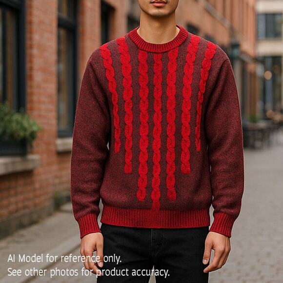 VTG 80s Grandpacore Pullover 100% Wool Cable Knit Sweater Men's XL Tall Damon - Picture 1 of 6